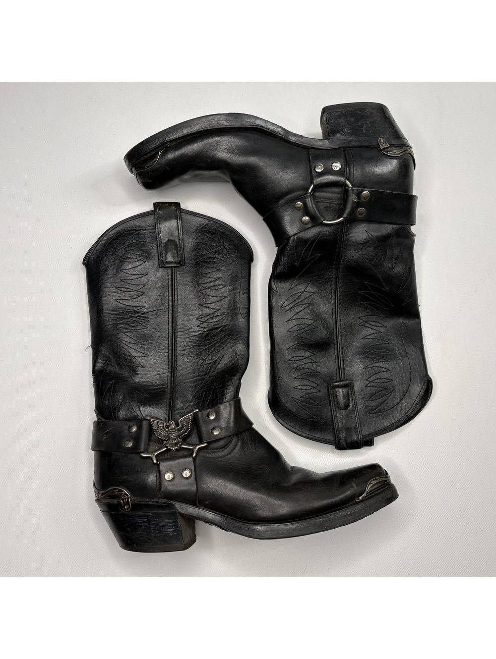 Vintage Texas Black Leather Harness Biker Boots Mens 8 EE
